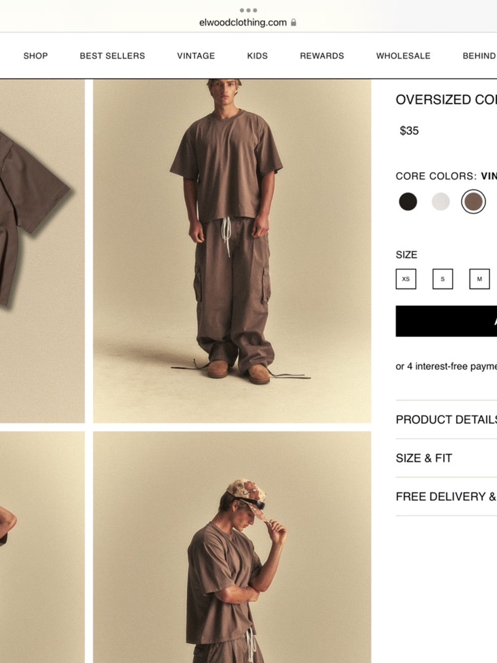Elwood Oversized Core Tee- Vintage Brown